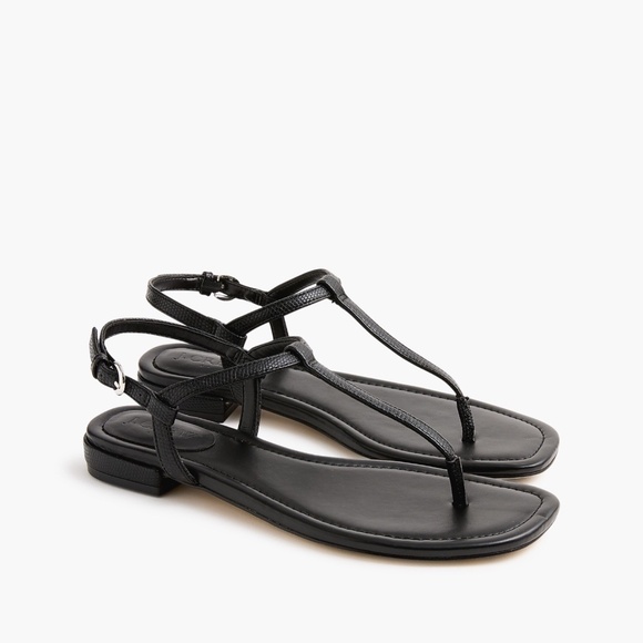JCREW Size 8 Ankle-Strap Thong Sandals in Black Lizard $79 CI956 - Picture 1 of 7